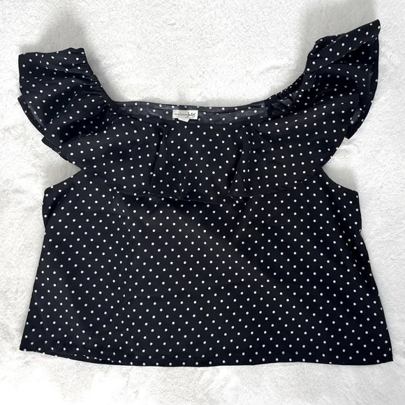 EUC Maison Jules Ruffle Polka Dot Blouse, Size XXL - Picture 4 of 9